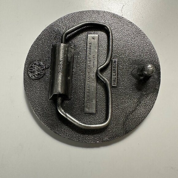 VTG 1976 Bergamot Brass Works Hal Larson 0-85 2.5” Round Bowling Belt Buckle - Picture 2 of 5